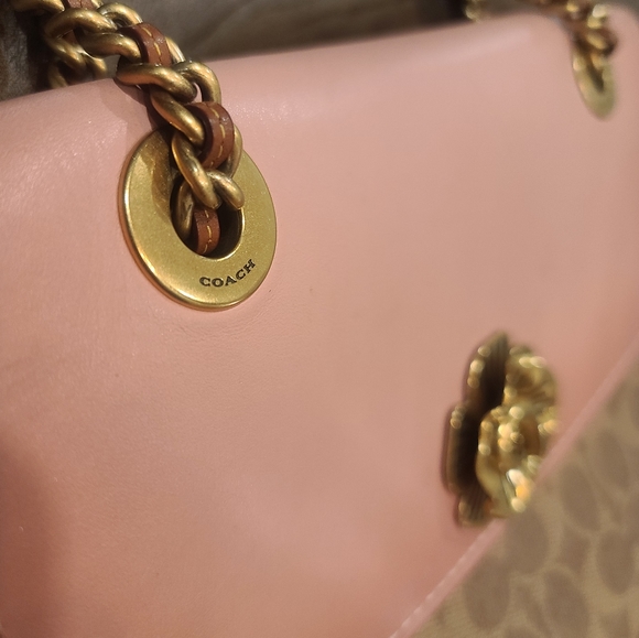 Coach Parker Tea Rose 30585 chain shoulder bag pink signature canvas colorblock - Picture 12 of 15